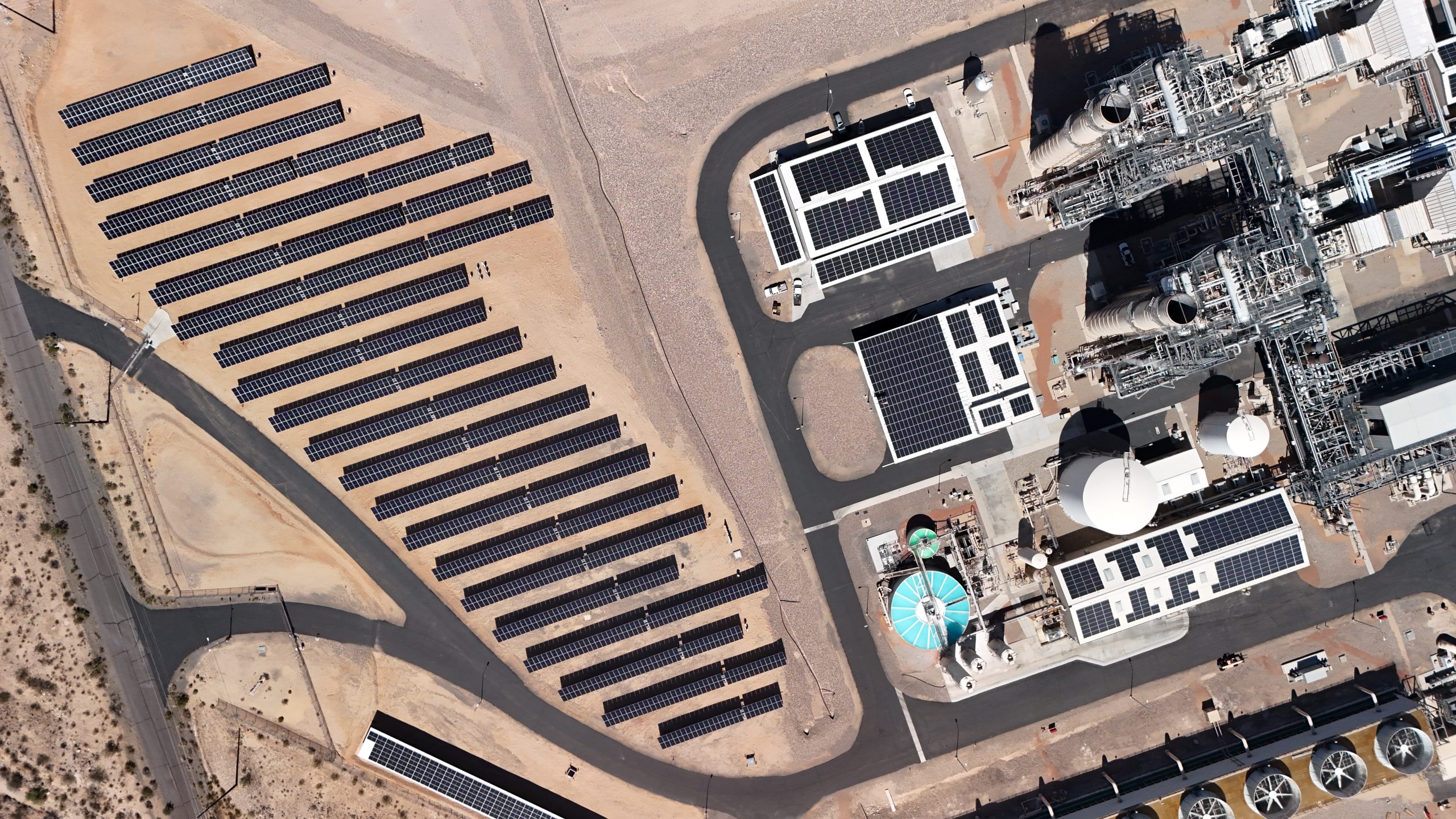 Commercial solar installation - aerial drone view